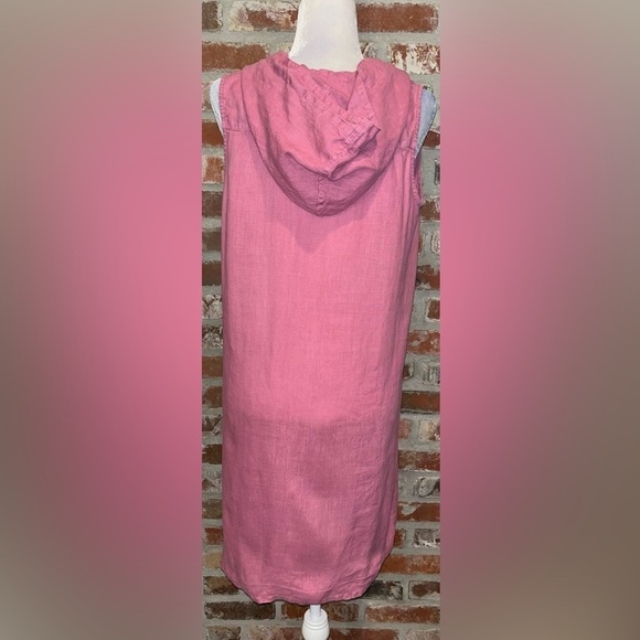 J Jill Womens Linen Dress Pink Sleeveless Hoodie Knot Button | size medium - Picture 2 of 8